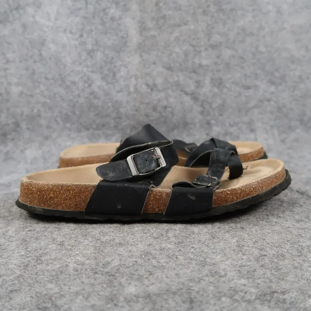 Arizona Shoes Womens 7.5 Sandals Casual Slides Toe Ring Black Slip On Comfort